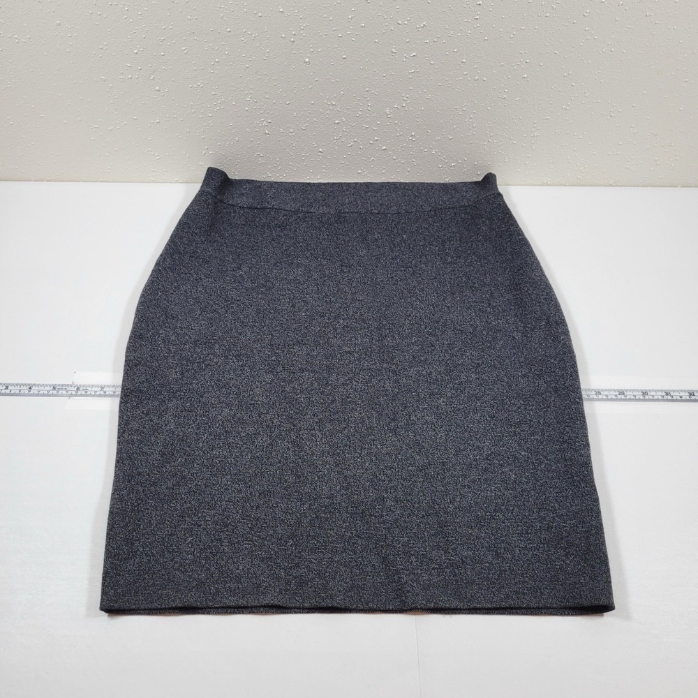 Eileen Fisher Knit Pencil Skirt Women Medium Grey Excellent Merino Wool Tencel
